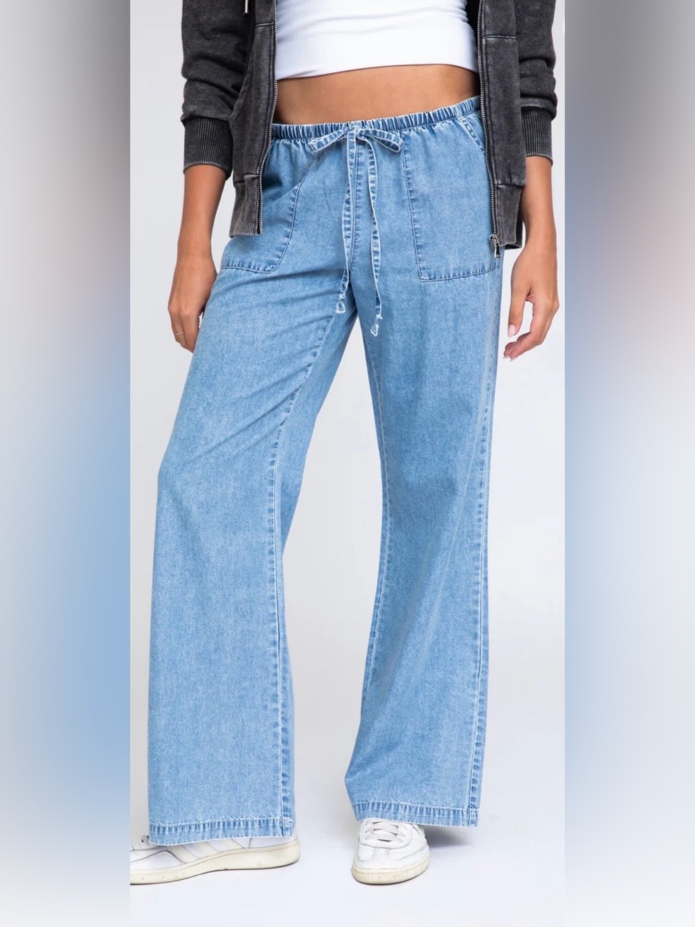 REWASH DRAWSTRING WIDE LEG JEANS - size S